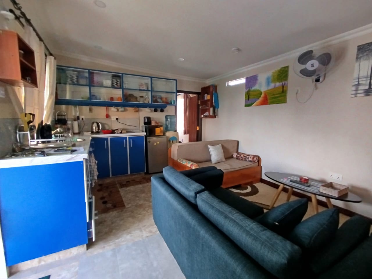 Upstairs sitting and kitchen area